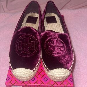 Tory Burch black cherry velvet espadrille